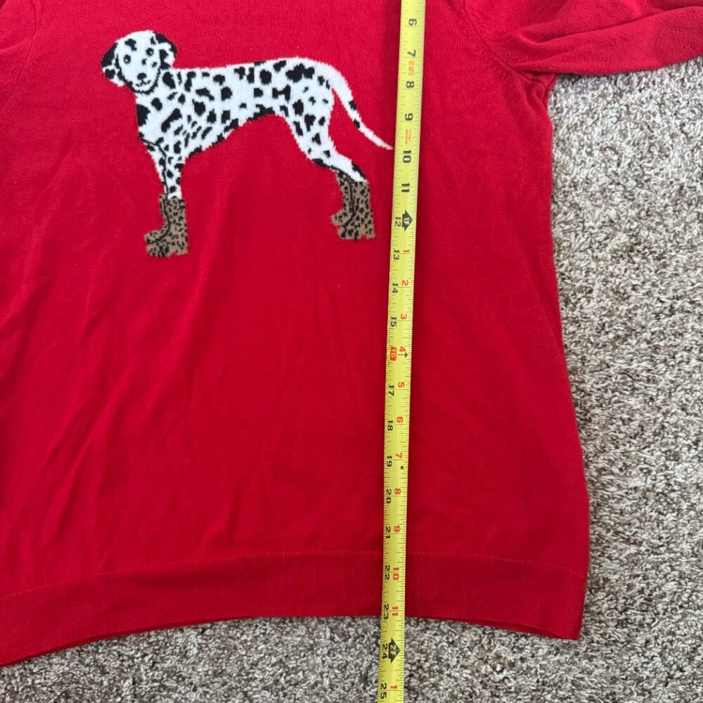 J Crew Teddie Sweater Medium Dalmatian Dog Print Red Classic Novelty Print - Picture 15 of 15